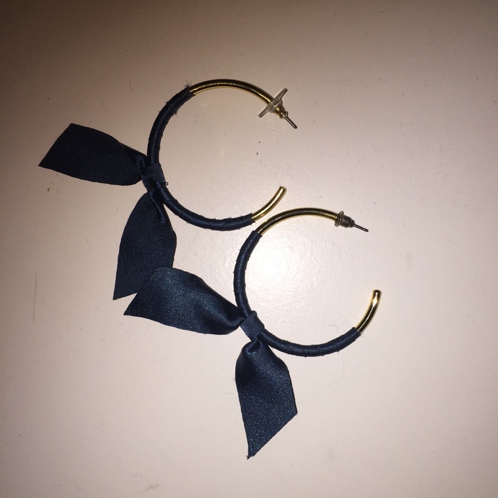 JCrew Ribbon Bow Teal Gold Hoop Earrings